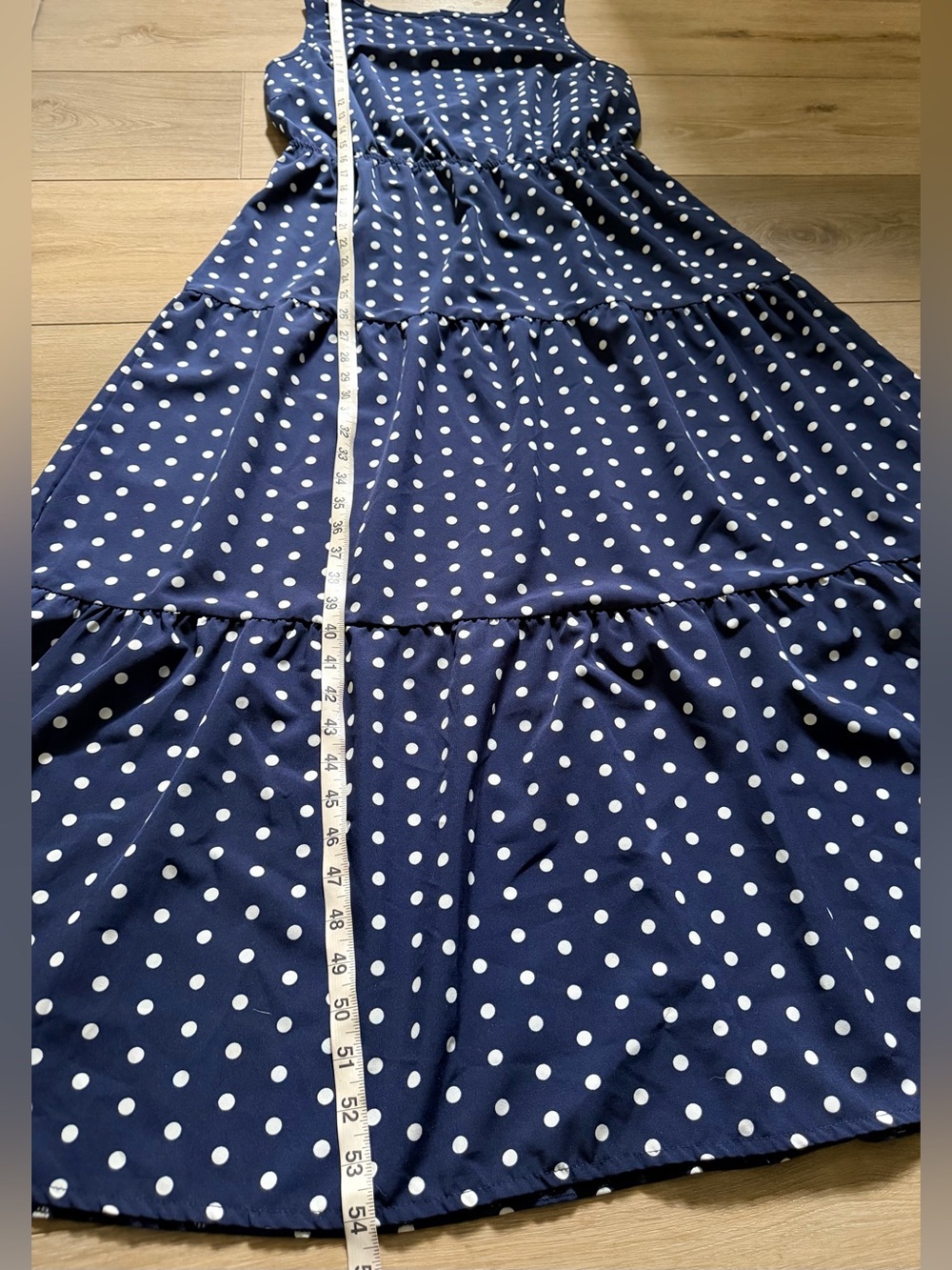 SHEIN Navy Polka Dot Sleeveless Ruffle Hem Maxi Dress EUC - Picture 3 of 5